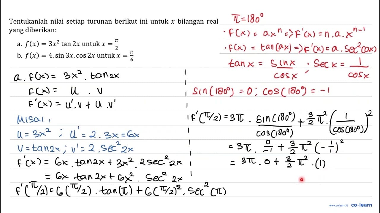 Tentukanlah nilai setiap turunan berikut ini untuk x