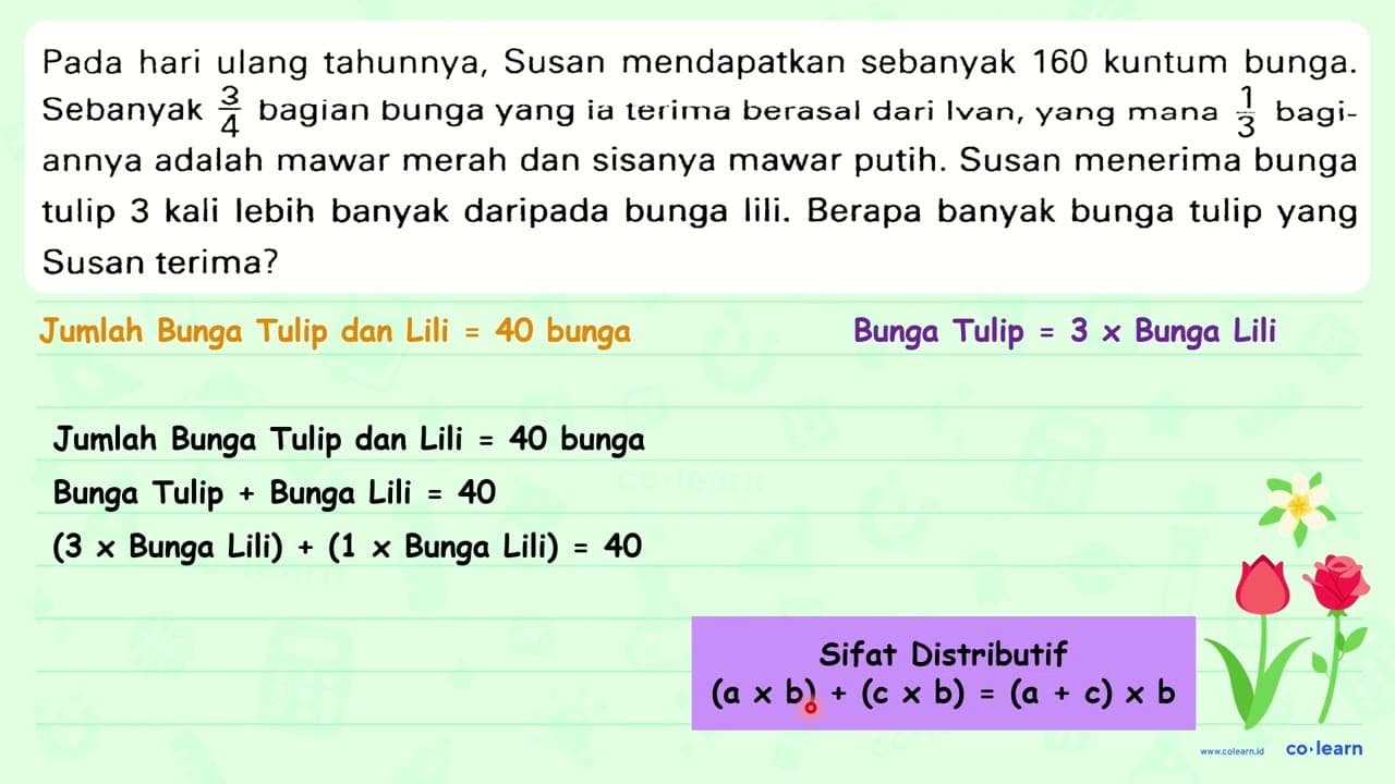 Pada hari ulang tahunnya, Susan mendapatkan sebanyak 160