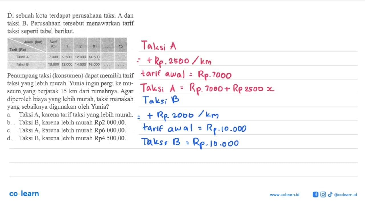 Di sebuah kota terdapat perudahaan taksi A dan taksi B.