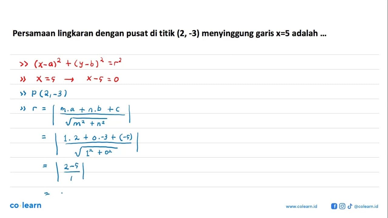 Persamaan lingkaran dengan pusat di titik (2,-3)