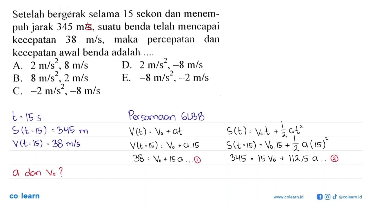 Setelah bergerak selama 15 sekon dan menempuh jarak 345