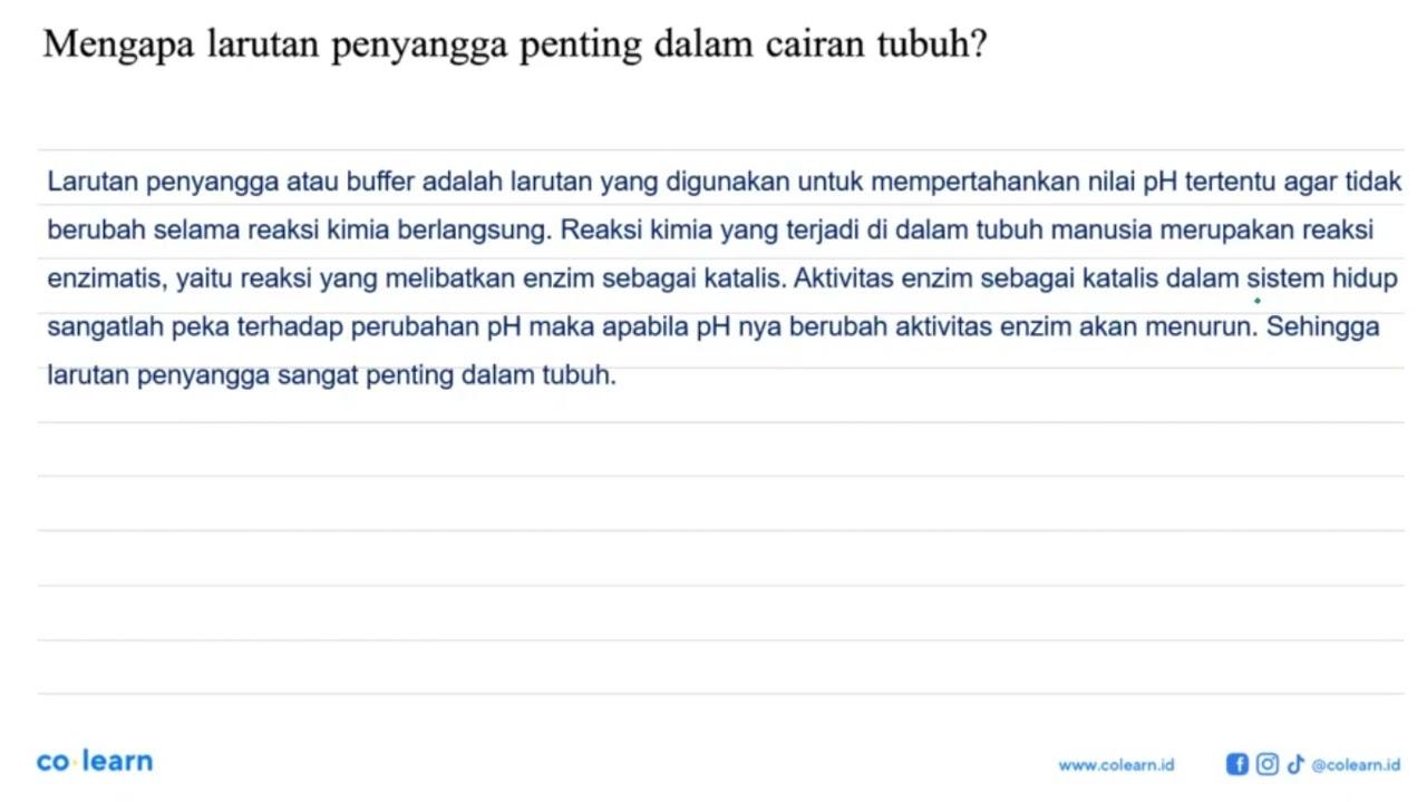 Mengapa larutan penyangga penting dalam cairan tubuh?