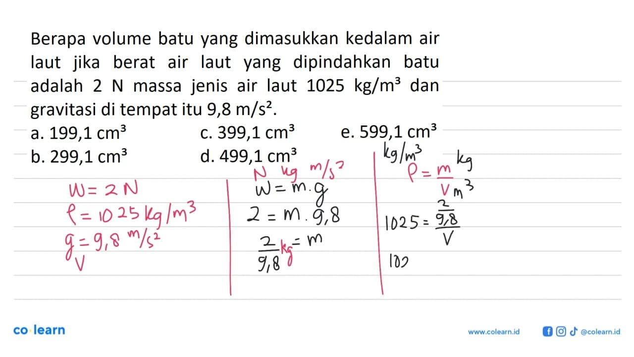 Berapa volume batu yang dimasukkan kedalam air laut jika