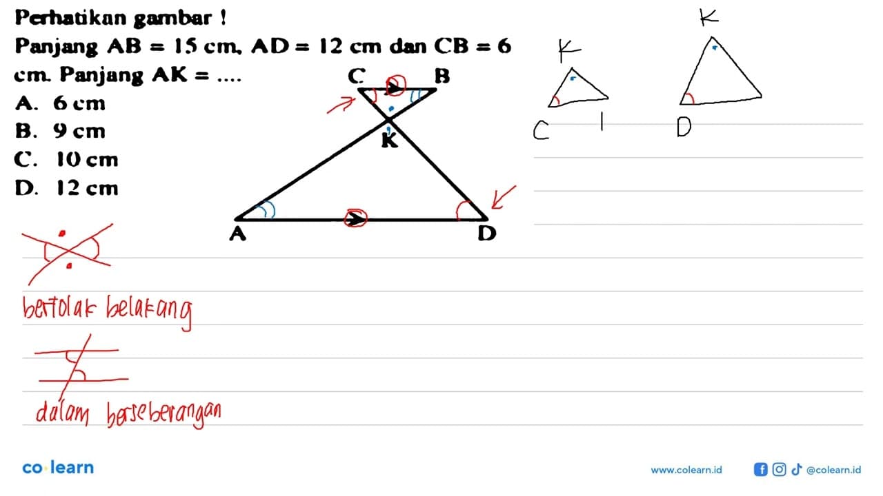 Perhatikan gambar!Panjang AB=1.5 cm, AD=12 cm, dan CB=6 cm.