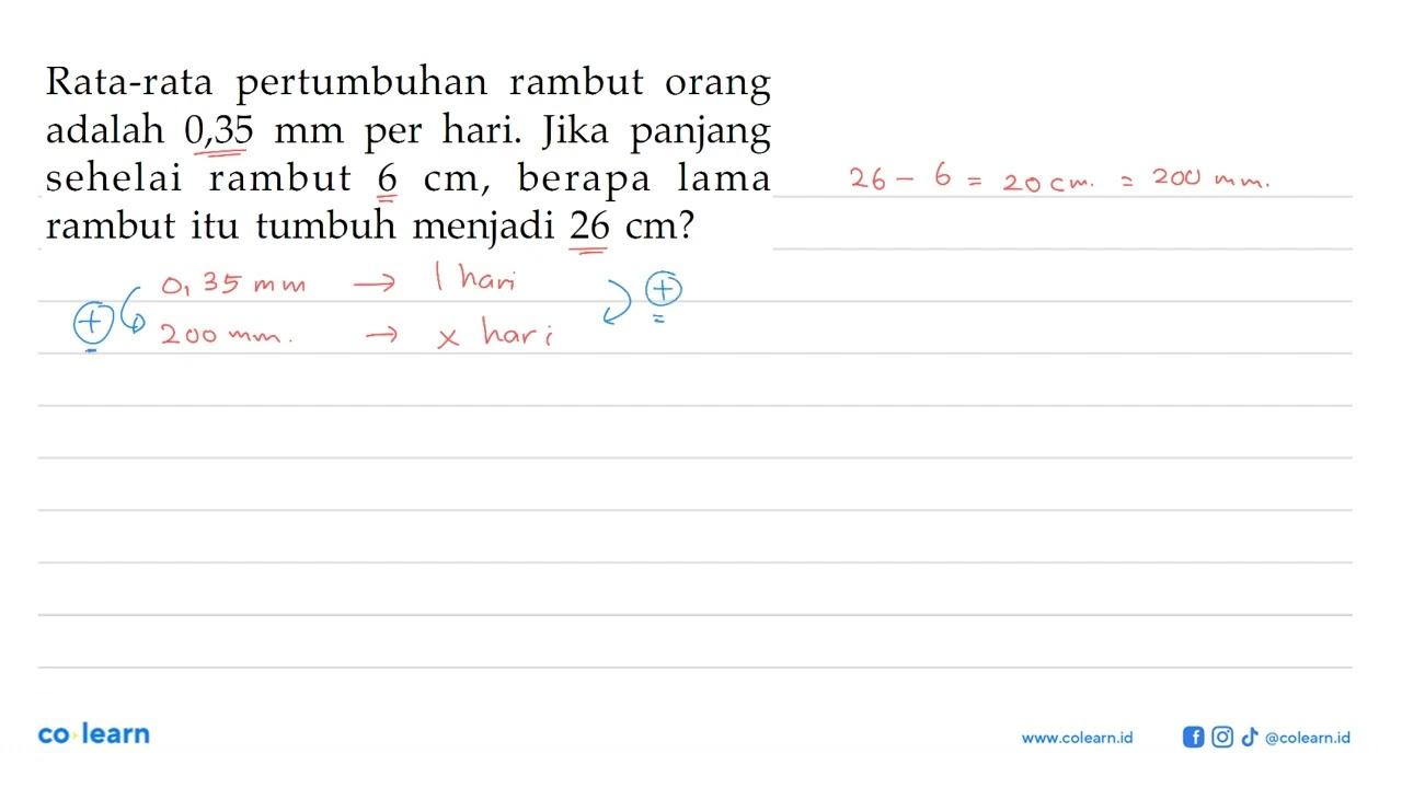 Rata-rata pertumbuhan rambut orang adalah 0,35 mm per hari.