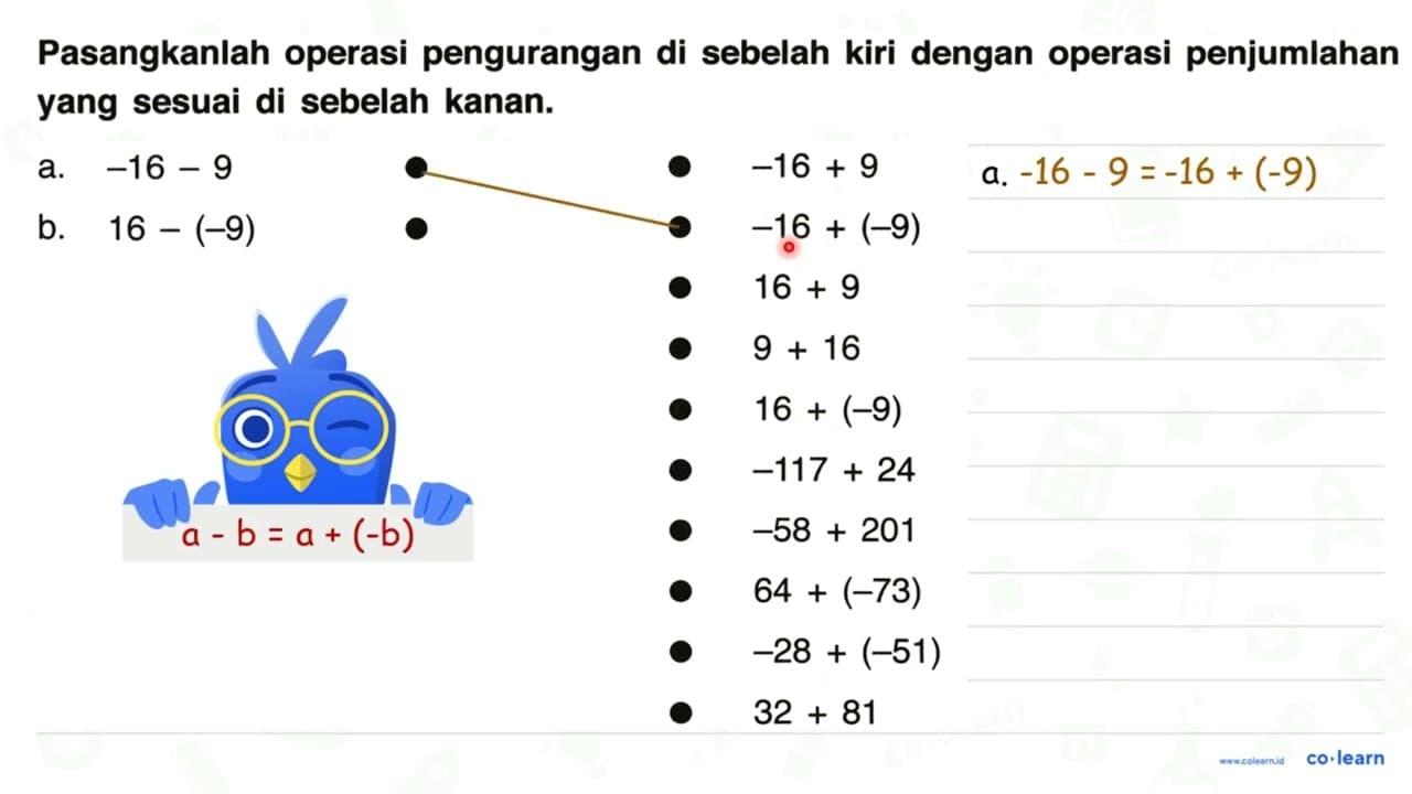 Pasangkanlah operasi pengurangan di sebelah kiri dengan