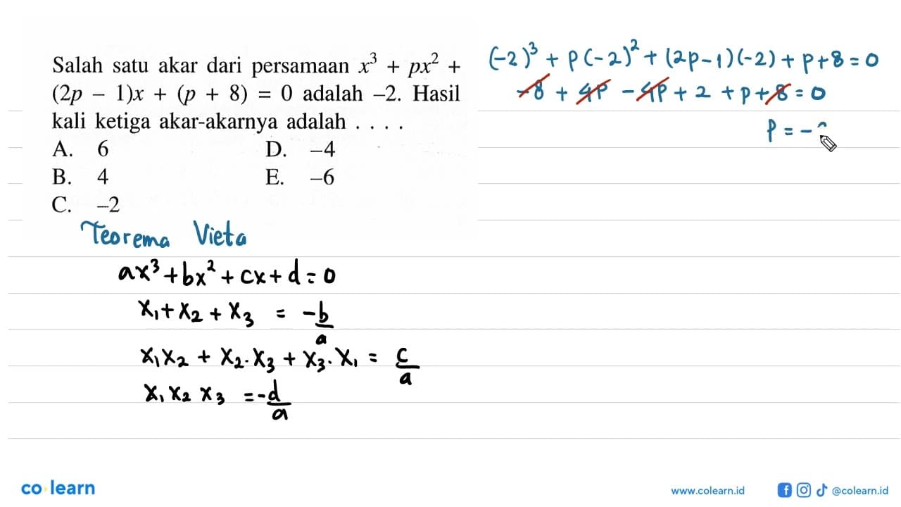 Salah satu akar dari persamaan x^2 + px^2 + (2p - 1)x +(p +