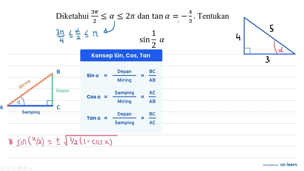 Diketahui (3 pi)/(2) <= a <= 2 pi dan tan a=-(4)/(3) .