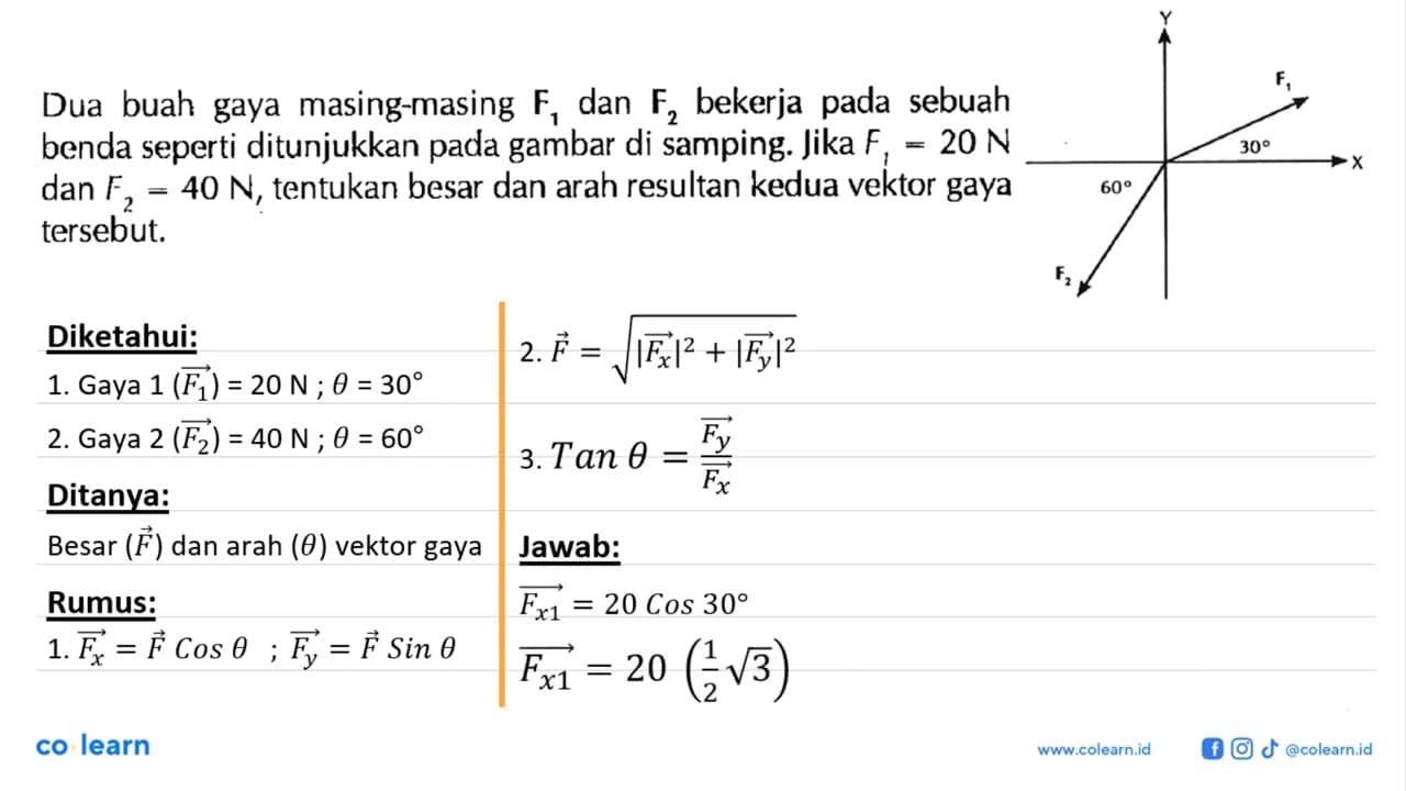 Dua buah gaya masing-masing F1 dan F2 bekerja pada sebuah