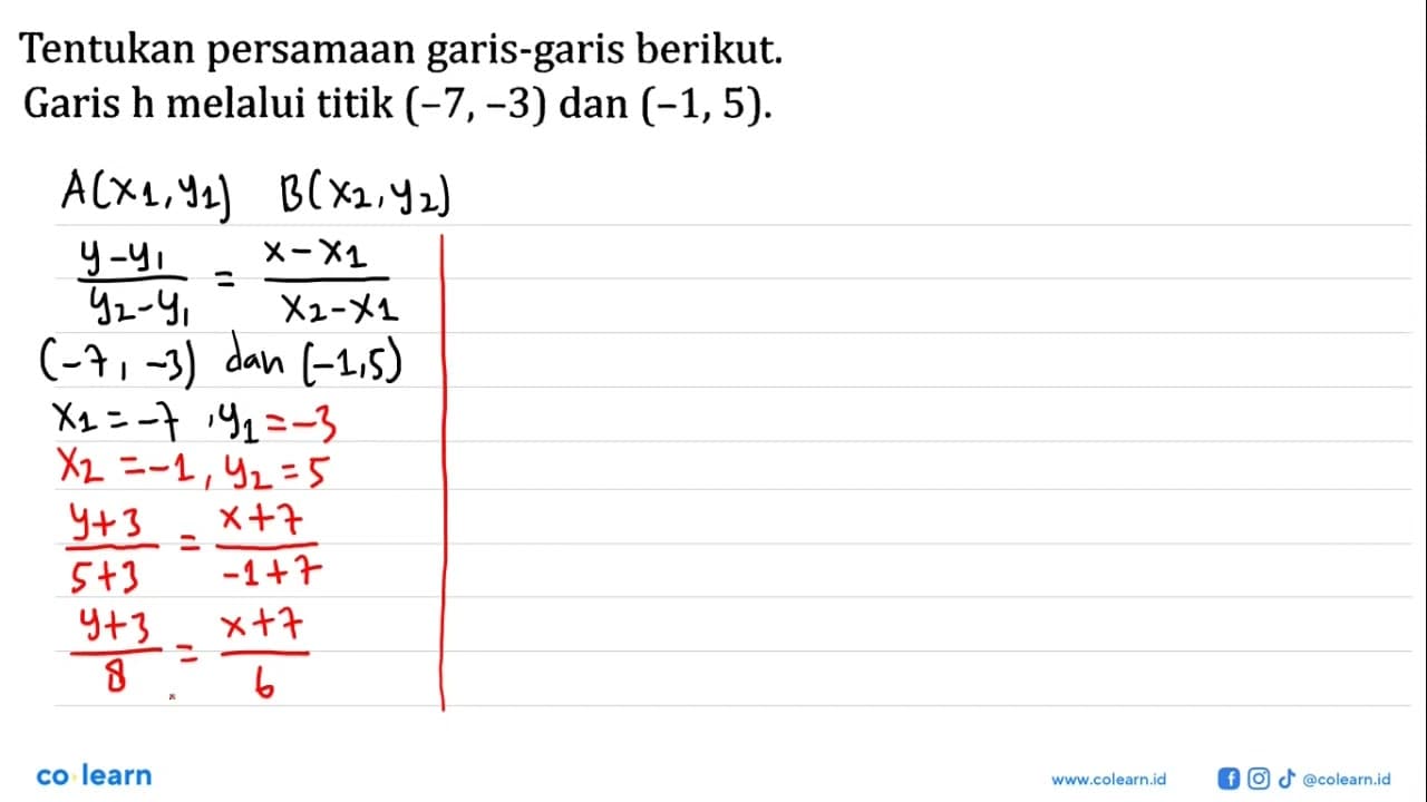 Tentukan persamaan garis-garis berikut. Garis h melalui