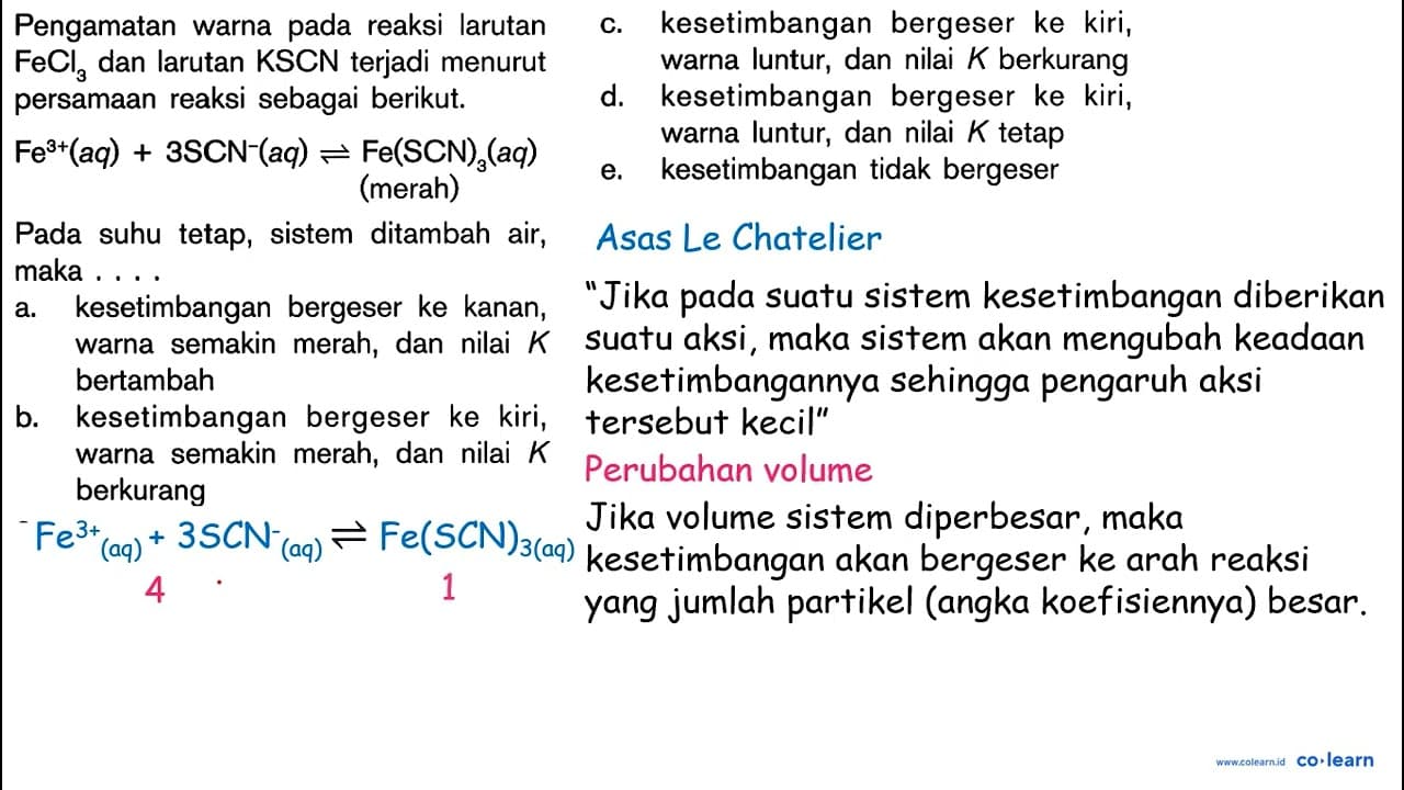 Pengamatan warna pada reaksi larutan c. kesetimbangan