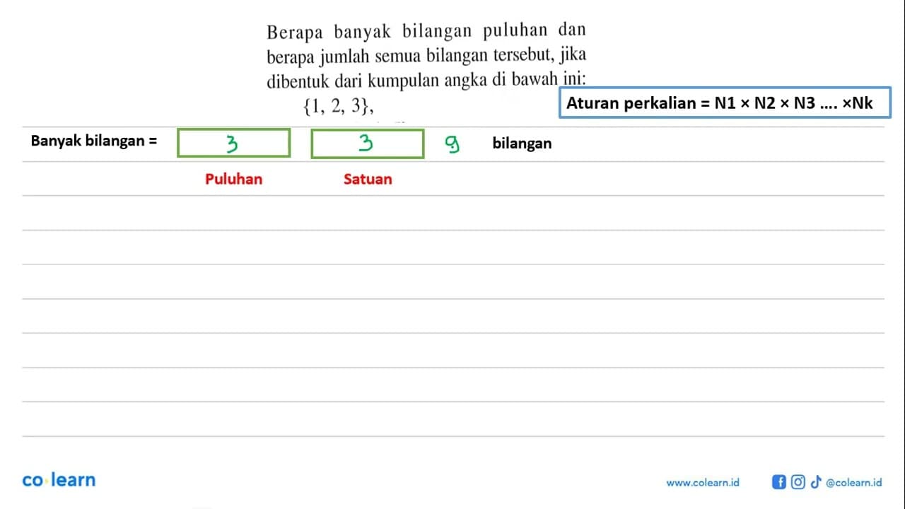 Berapa banyak bilangan puluhan dan berapa jumlah semua