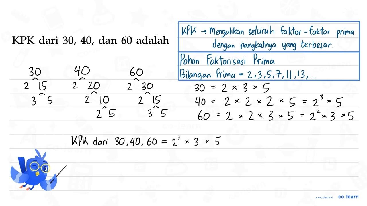 KPK dari 30, 40, dan 60 adalah