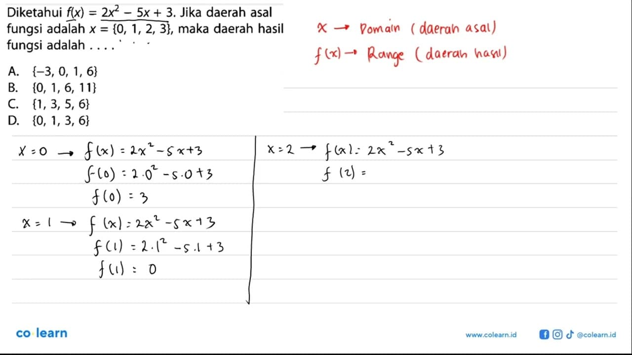 Diketahui f(x) = 2x^2 - 5x + 3. Jika daerah asal fungsi