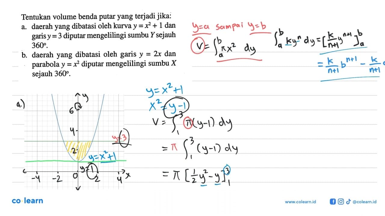 Tentukan volume benda putar yang terjadi jika: a. daerah