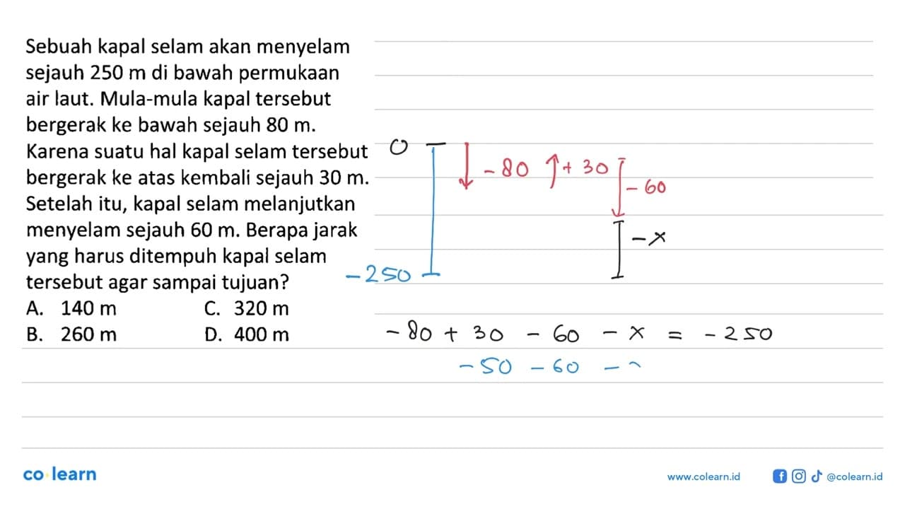 Sebuah kapal selam akan menyelam sejauh 250 m di bawah