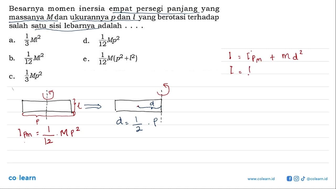 Besarnya momen inersia empat persegi panjang yang massanya