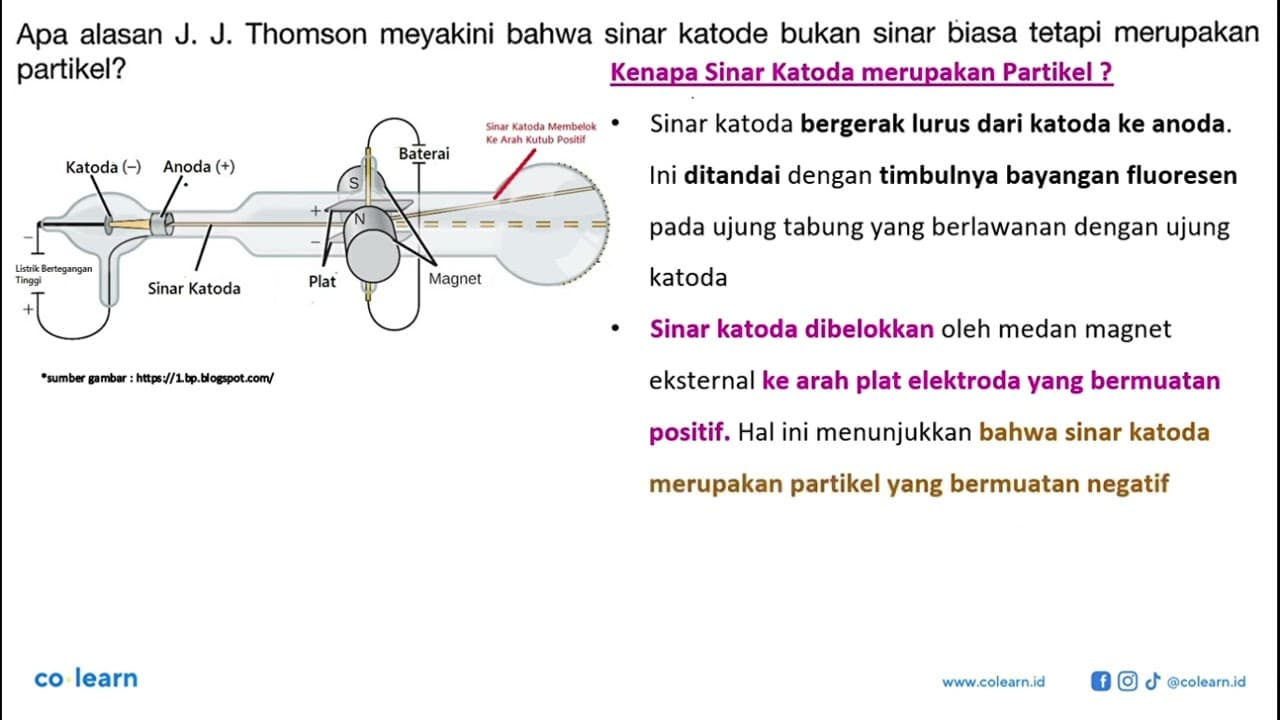 Apa alasan J. J. Thomson meyakini bahwa sinar katode bukan