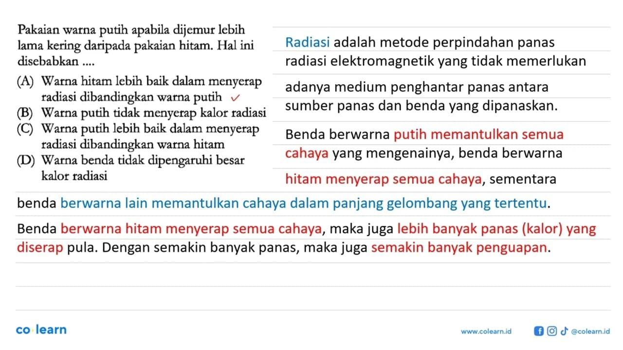 Pakaian warna putih apabila dijemur lebih lama kering