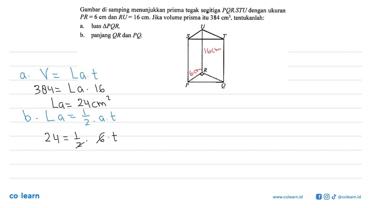 Gambar di samping menunjukkan prisma tegak segitiga PQR.STU