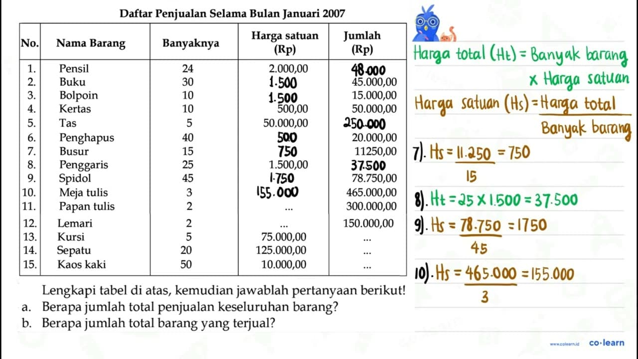 Daftar Penjualan Selama Bulan Januari 2007 {|r|l|c|c|c|)