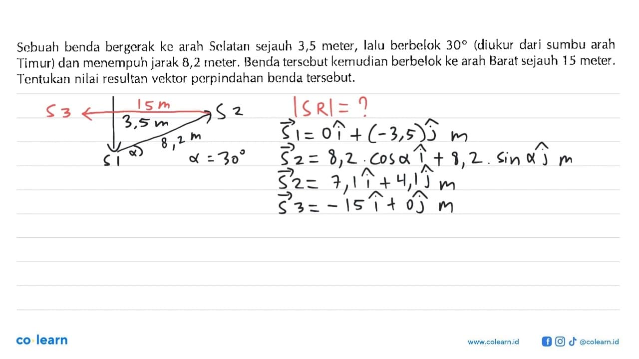 Scbuah benda bergcrak kc arah Sclatan sejauh 3,5 meter Ialu