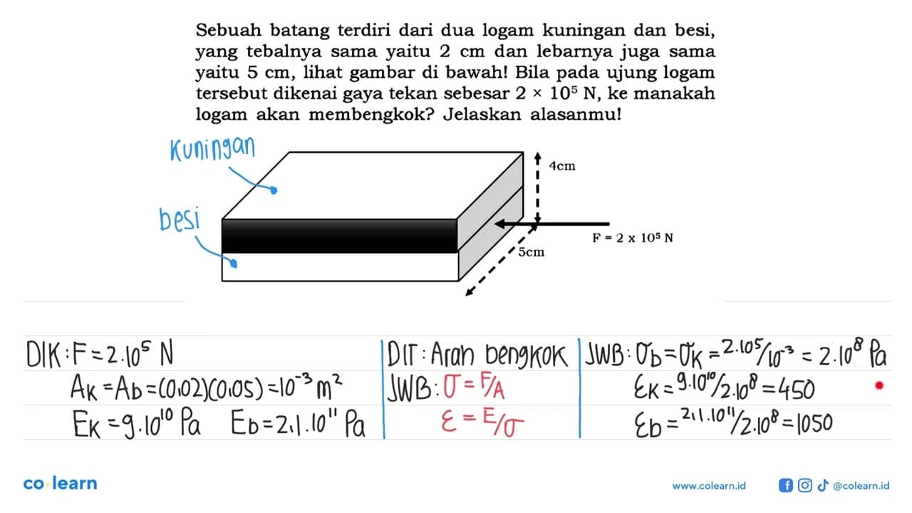 Sebuah batang terdiri dari dua logam kuningan dan besi,