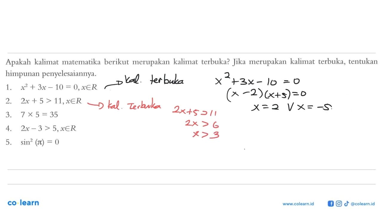 Apakah kalimat matematika berikut merupakan kalimat