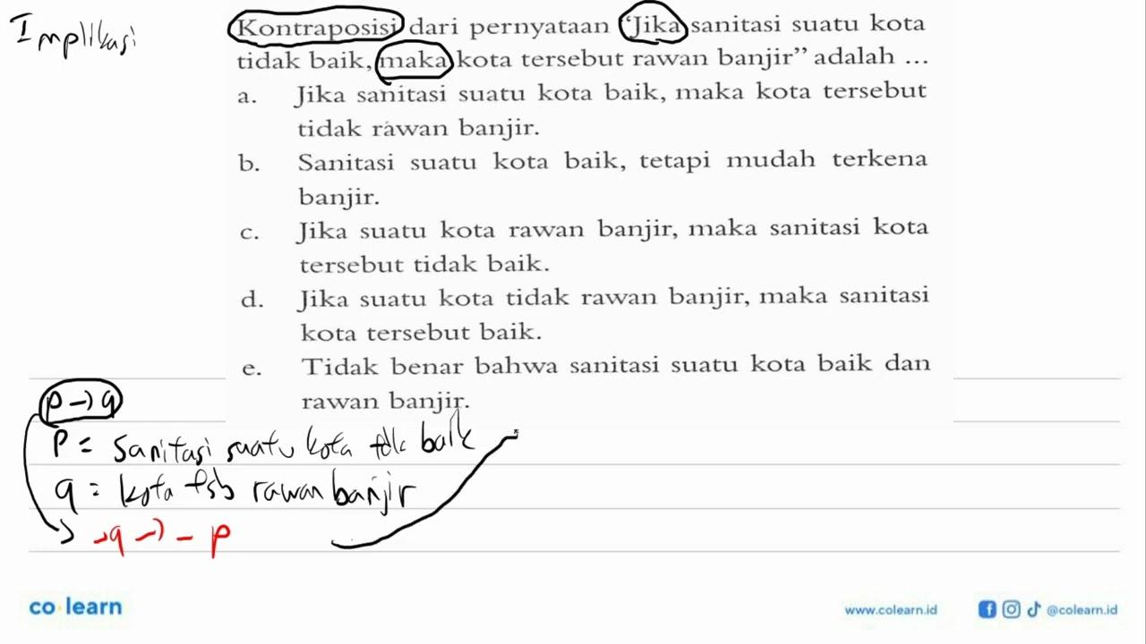 Kontraposisi dari pernyataan 'Jika sanitasi suatu kota