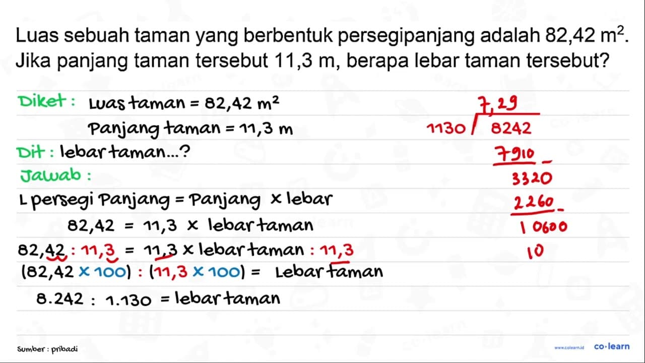 Luas sebuah taman yang berbentuk persegipanjang adalah