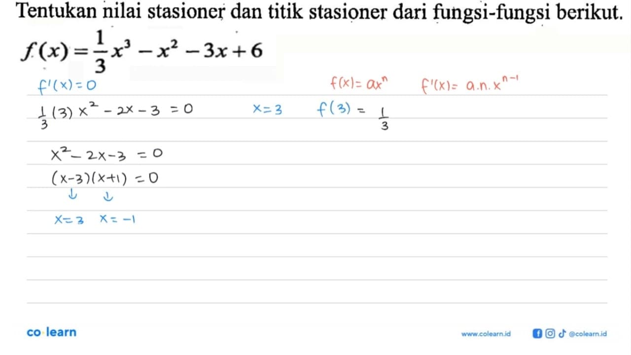 Tentukan nilai stasioner dan titik stasioner dari