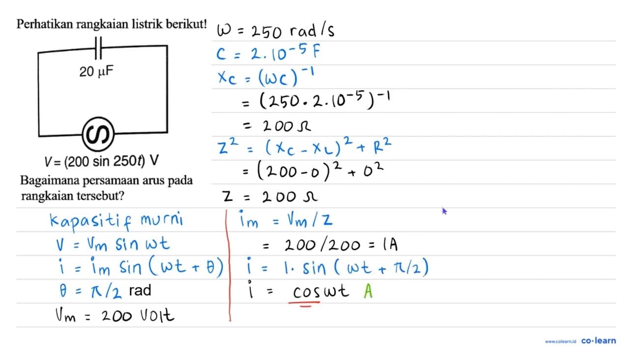 Perhatikan rangkaian listrik berikut! 20 mikro F V=(200sin