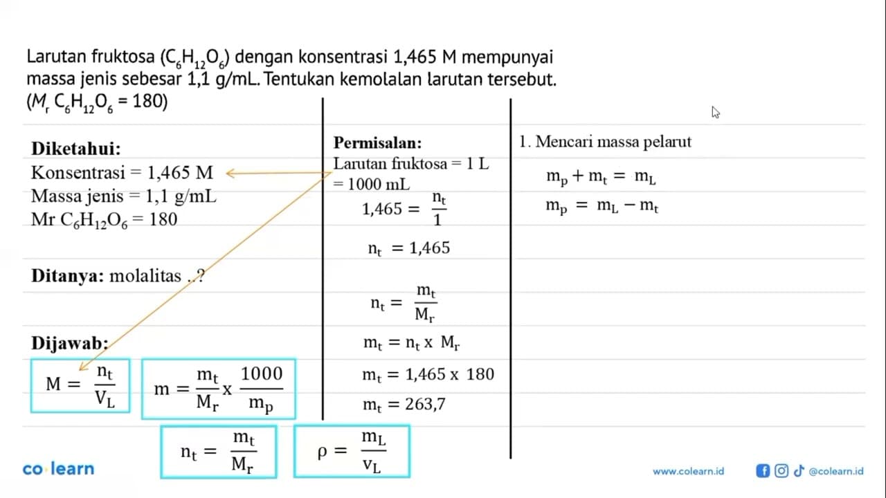 Larutan fruktosa (C6H12O6) dengan konsentrasi 1,465 M