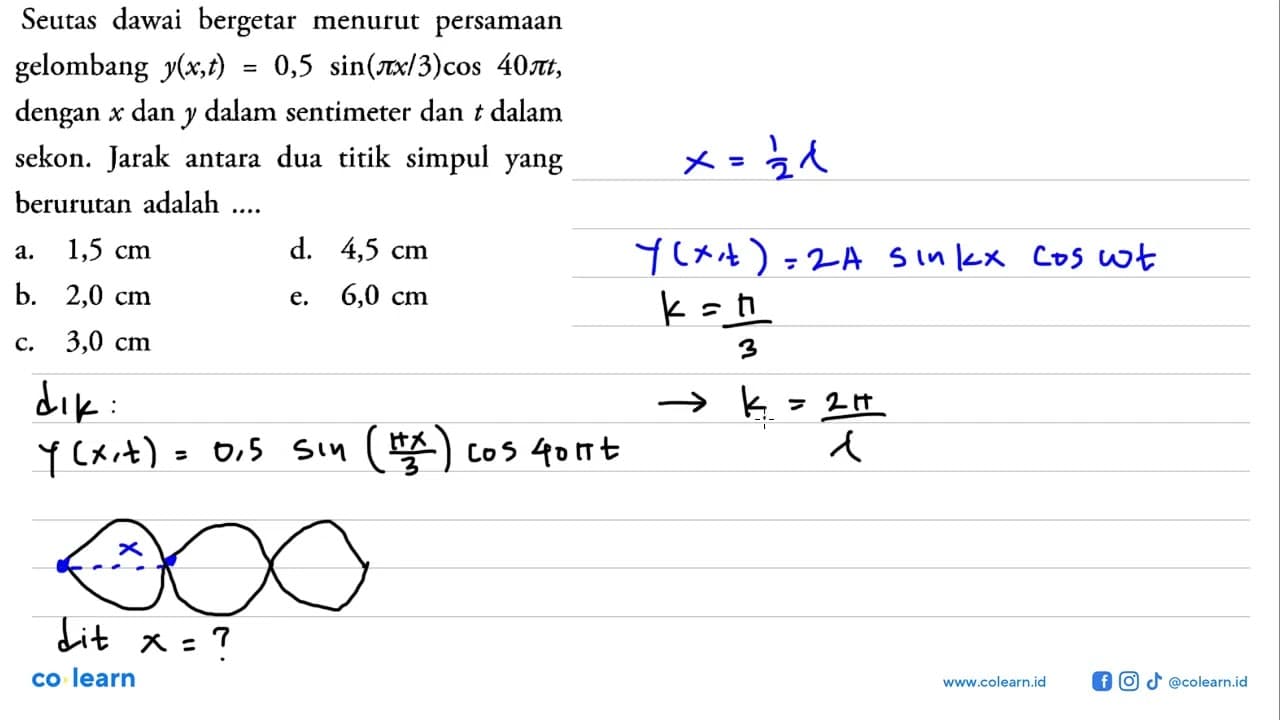 Seutas dawai bergetar menurut persamaan gelombang y(x,