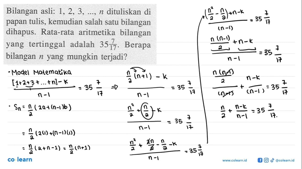 Bilangan asli: 1, 2, 3, ..., n dituliskan di papan tulis,