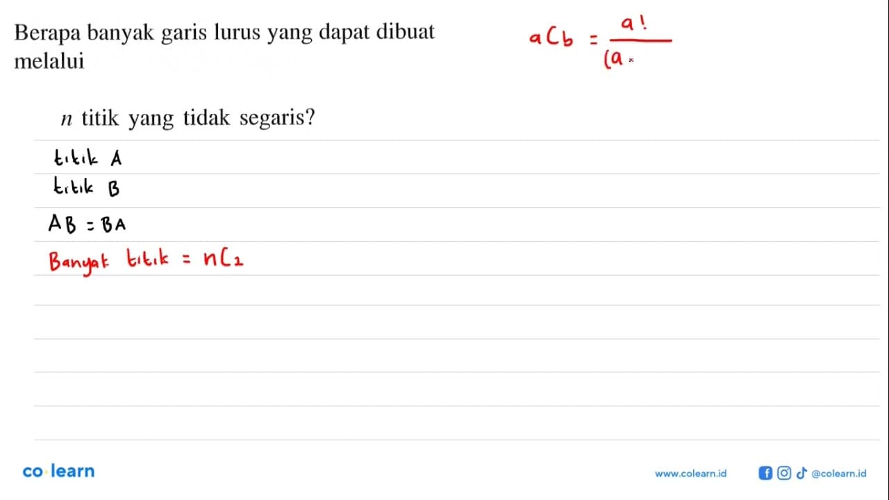 Berapa banyak garis lurus yang dapat dibuat melalui n titik