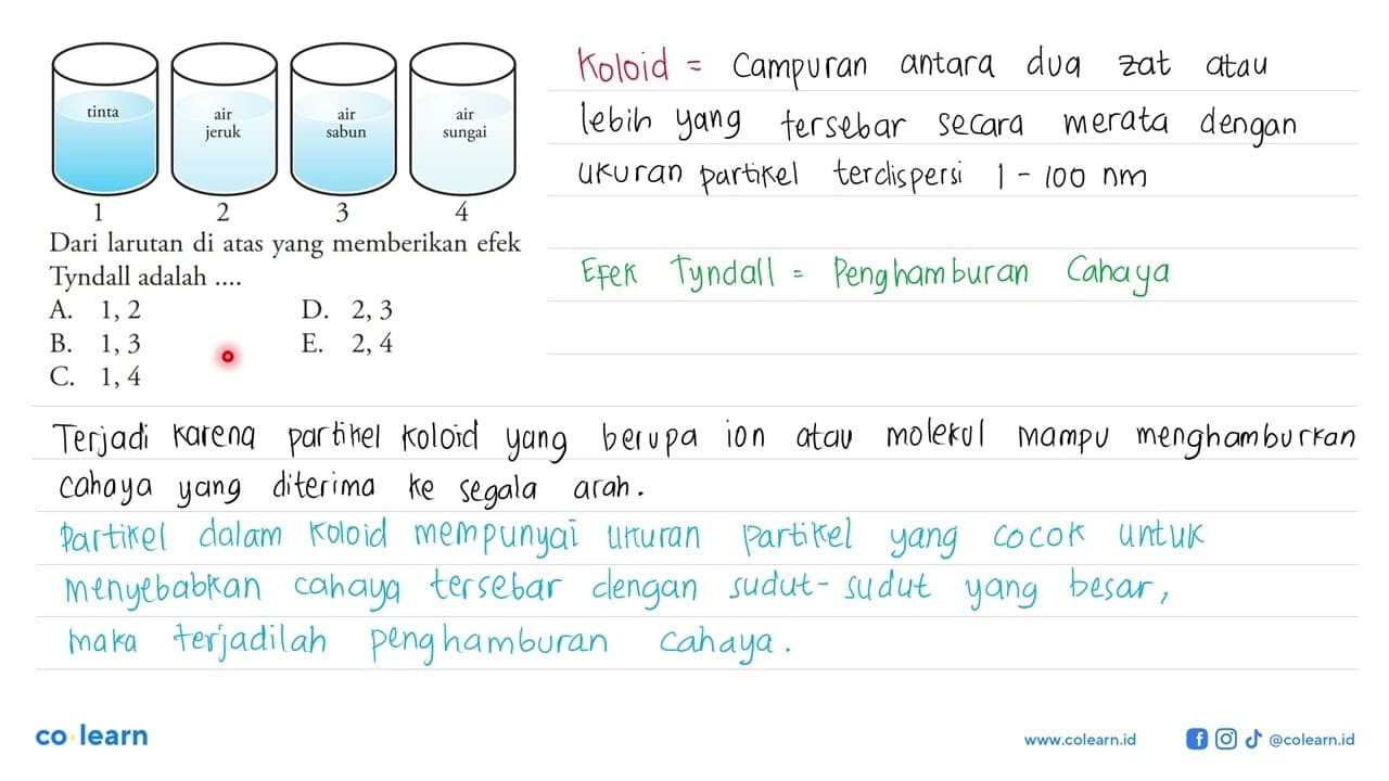 1 tinta 2 air jeruk 3 air sabun 4 air sungai Dari larutan