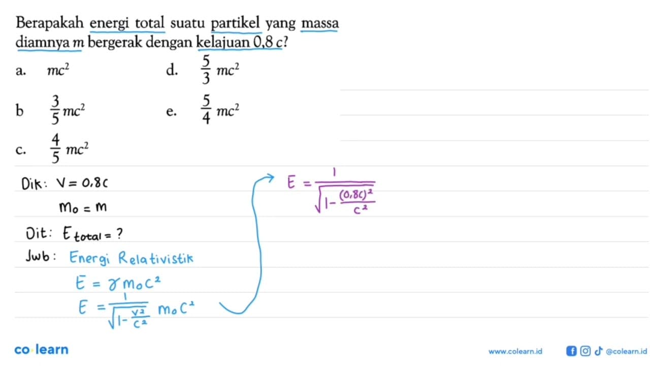 Berapakah energi total suatu partikel yang massa diamnya m