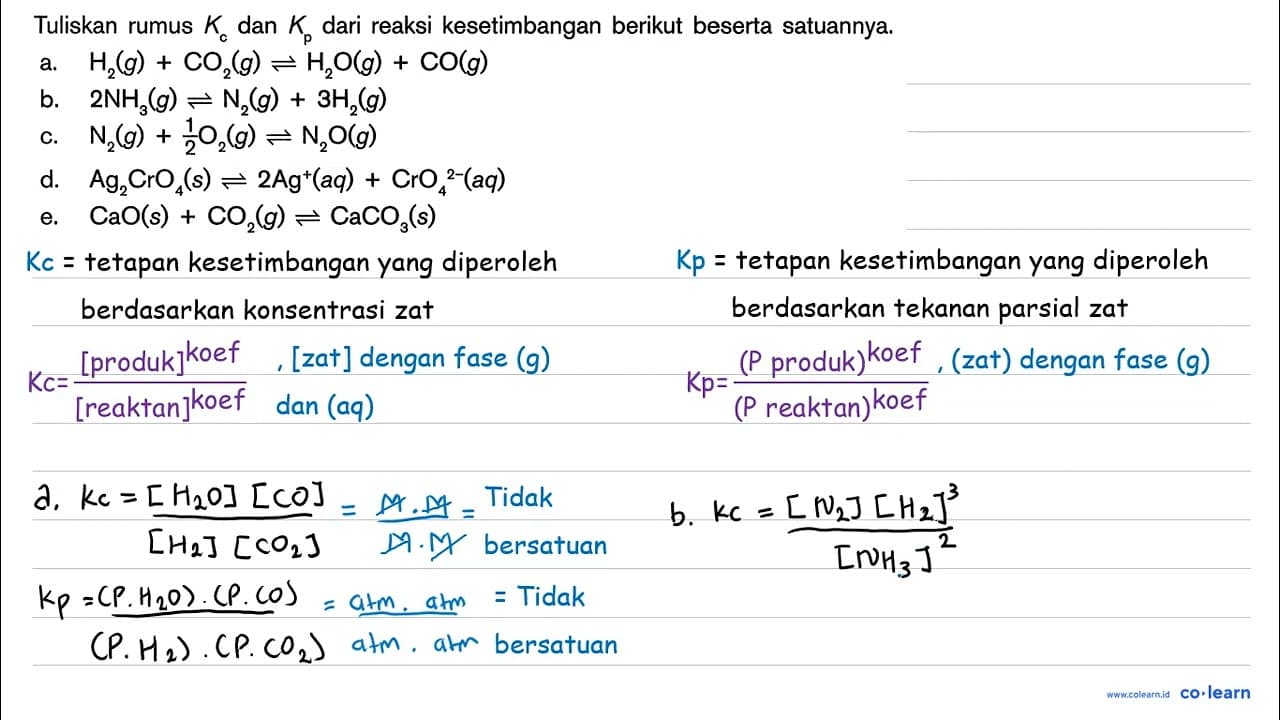 Tuliskan rumus Kc dan Kp dari reaksi kesetimbangan berikut