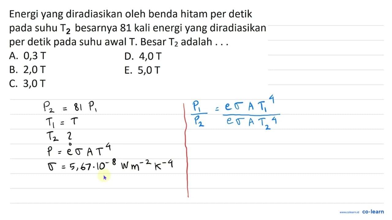 Energi yang diradiasikan oleh benda hitam per detik pada