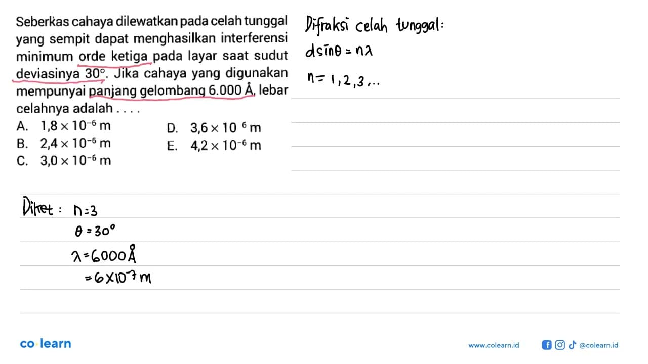 Seberkas cahaya dilewatkan pada celah tunggal yang sempit