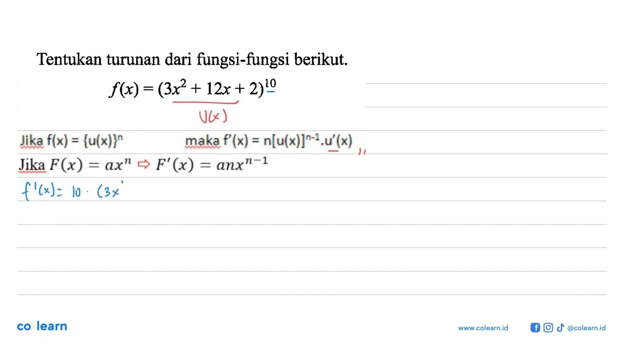 Tentukan turunan dari fungsi-fungsi berikut.