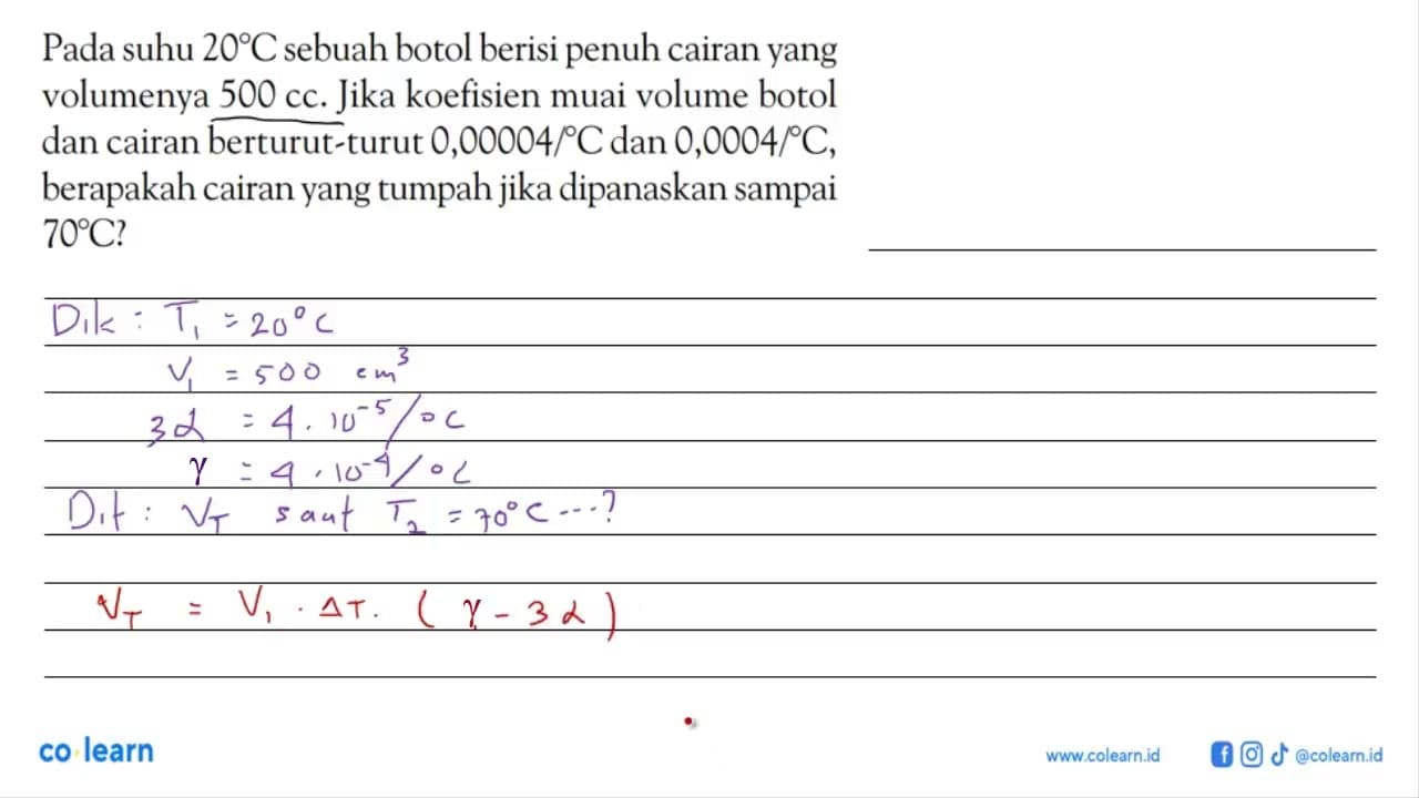 Pada suhu 20 C sebuah botol berisi penuh cairan yang