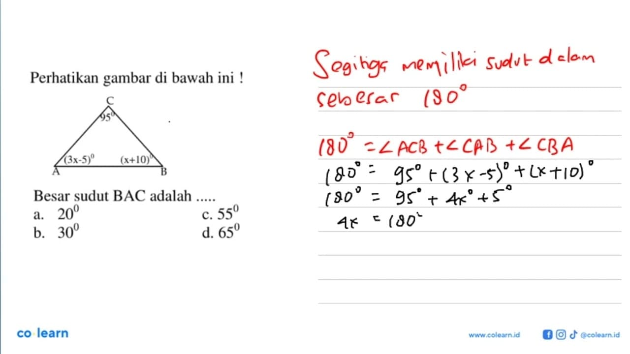 Perhatikan gambar di bawah ini! Besar sudut BAC adalah