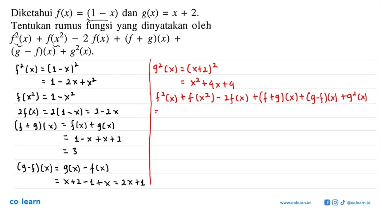 Diketahui f(x)=(1-x) dan g(x)=x+2. Tentukan rumus fungsi