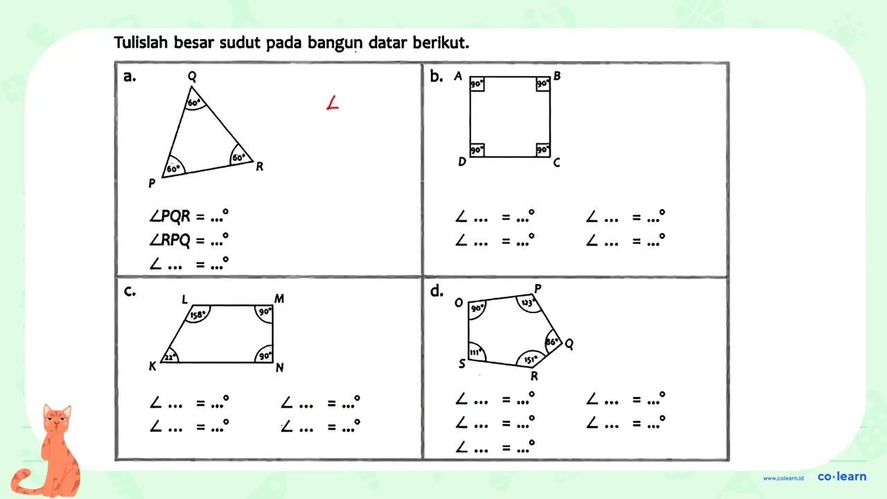 Tulislah besar sudut pada bangun datar berikut. a. Q 60 P