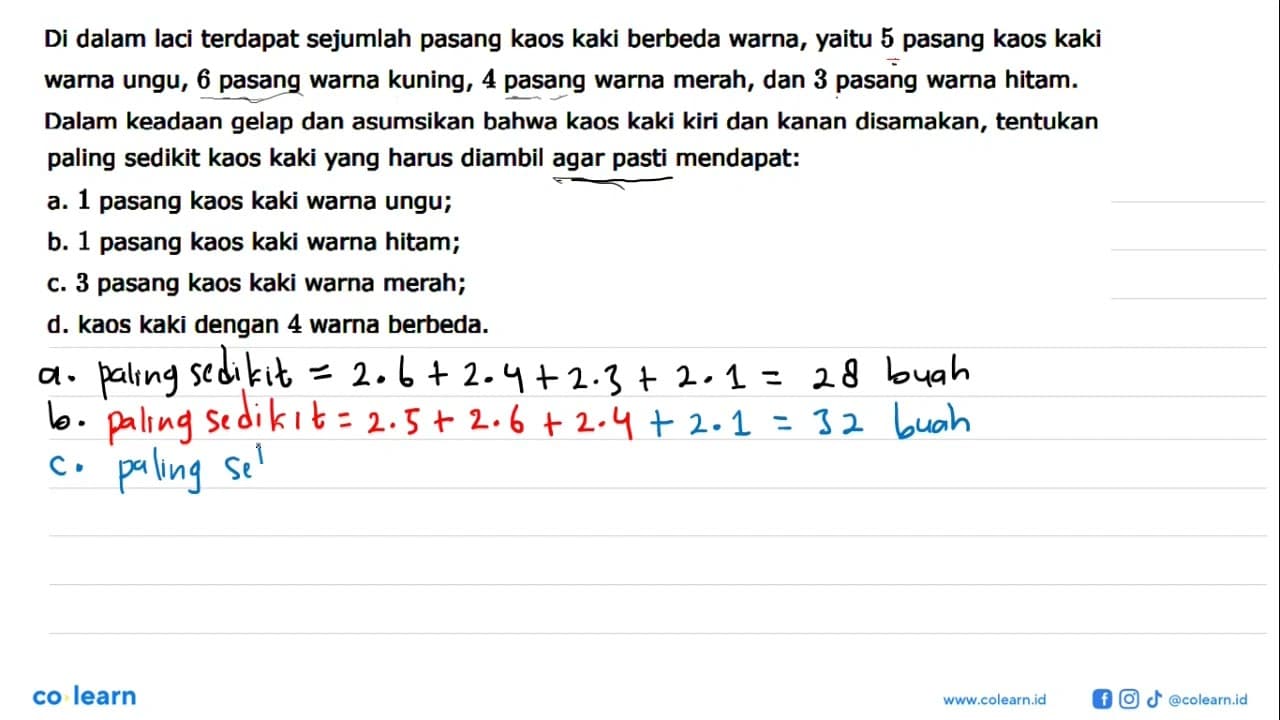 Di dalam laci terdapat sejumlah pasang kaos kaki berbeda