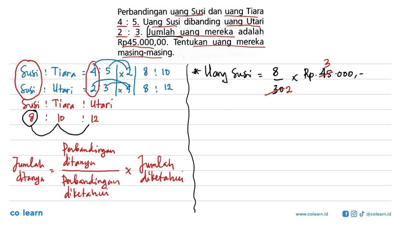 Perbandingan uang Susi dan uang Tiara 4:5. Uang Susi