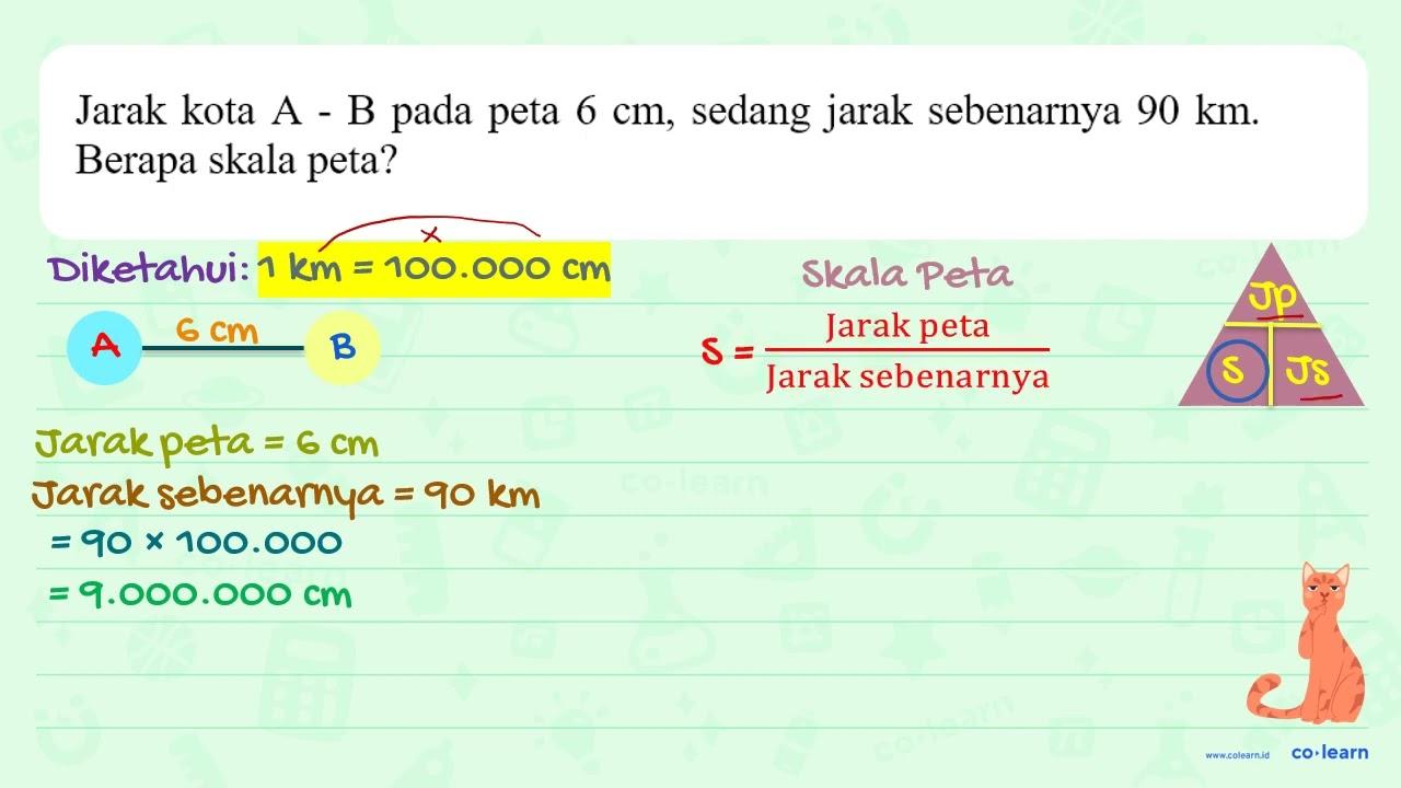 Jarak kota A B pada peta 6 cm, sedang jarak sebenarnya 90