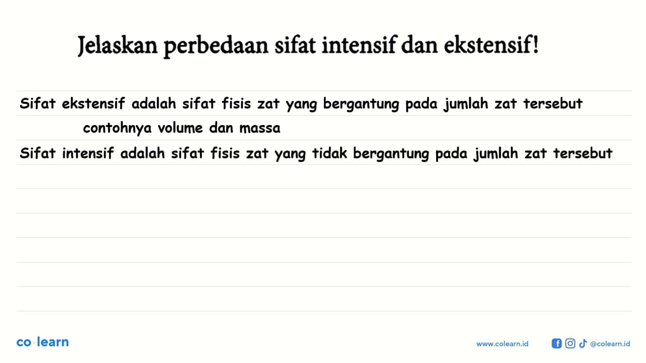 Jelaskan perbedaan sifat intensif dan ekstensif!